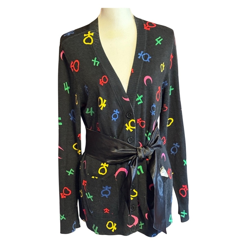 Sailor Moon Hot Topic Symbols Cardigan Belted Black Large, Kawaii, Animecore
